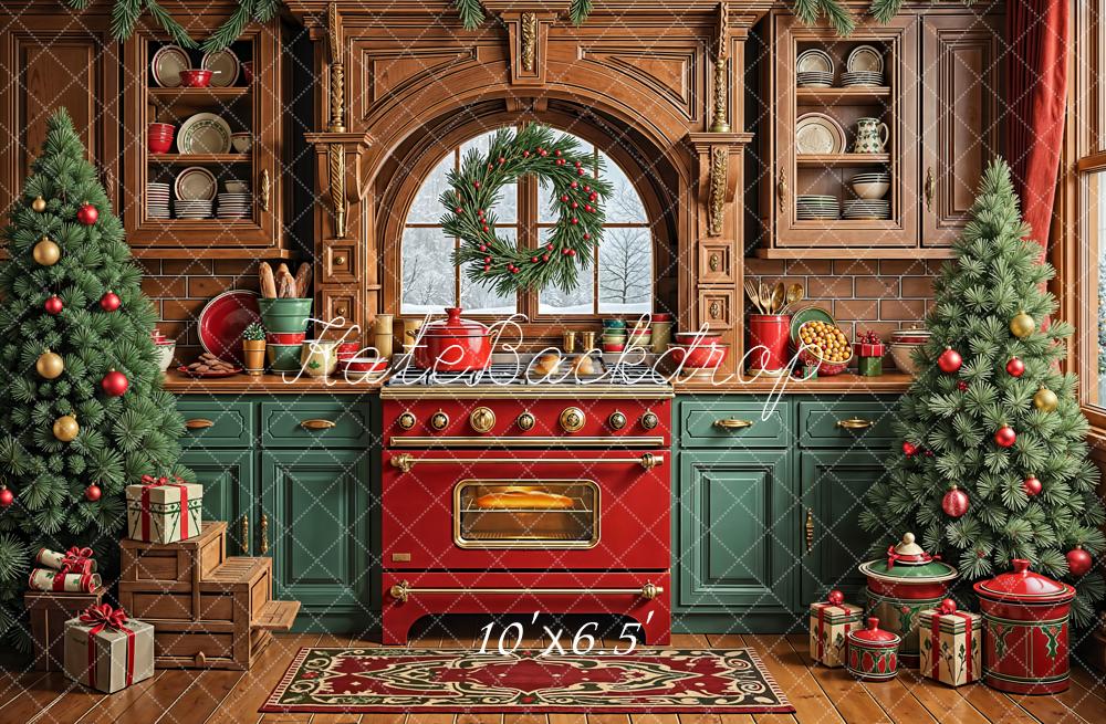 Kate Weihnachten Küche Weihnachtsbaum Rustikal Hintergrund Entworfen von Emetselch - Kate Backdrop.de