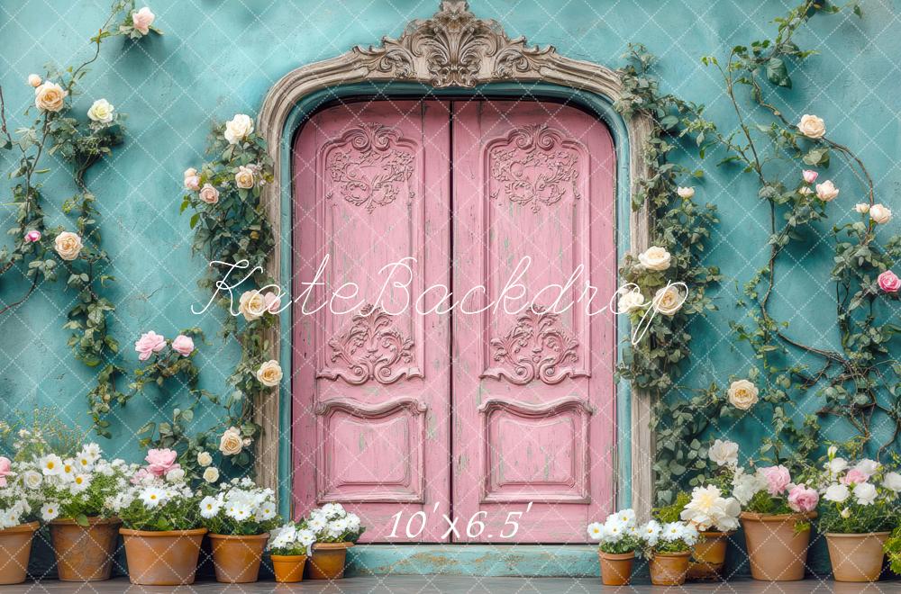 Kate Frühling Rosa Tür Blumen Vintage Hintergrund Entworfen von Mini MakeBelieve - Kate Backdrop.de