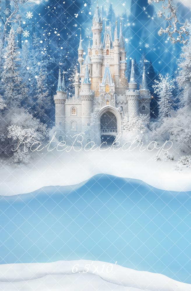 Kate Winter Schloss Schnee Wald Blau Fleece Hintergrund Entworfen von Emetselch - Kate Backdrop.de