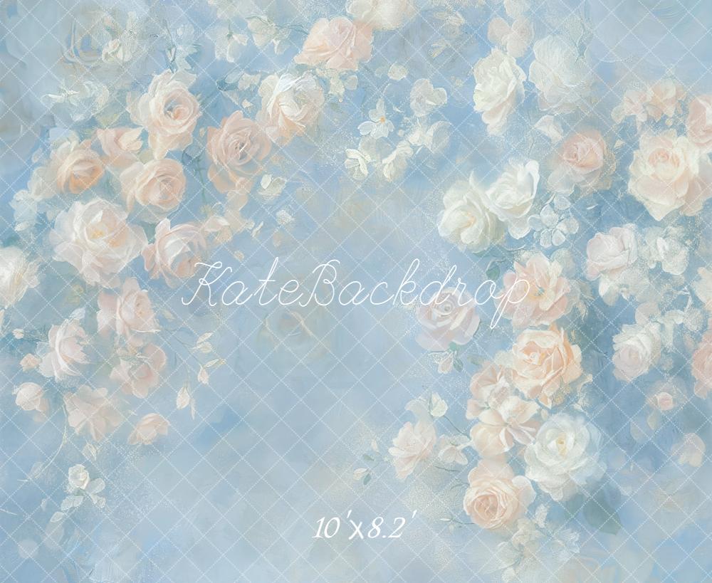 Kate Blumen Rosen Aquarell Blau Hintergrund Entworfen von GQ