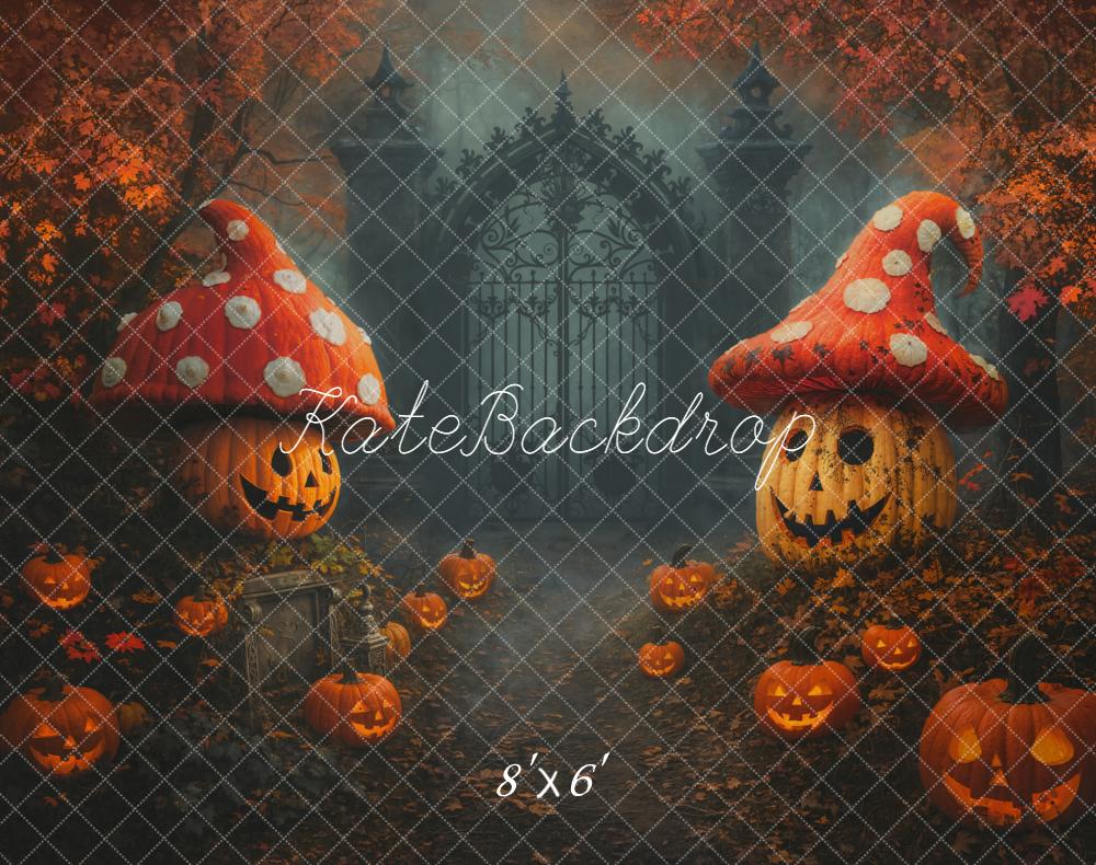 Kate Halloween Kürbis Pilzhäuser Tor Fleece Hintergrund Entworfen von Chain - Kate Backdrop.de