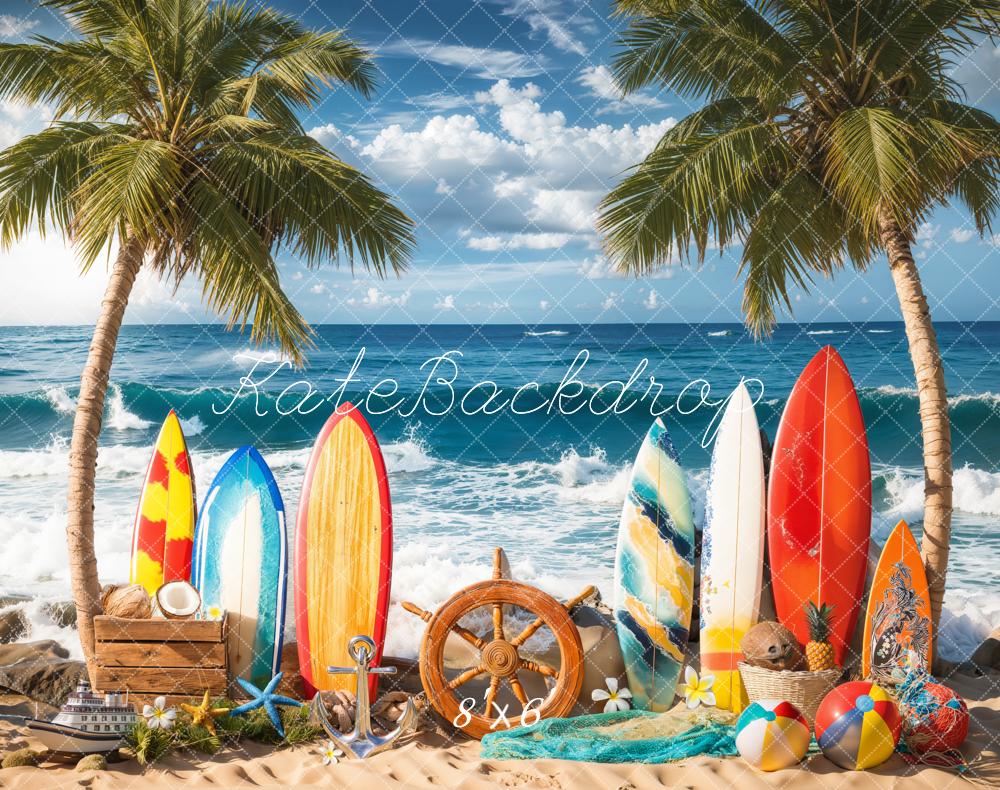 Kate Sommer Strand Surfbretter Palmen Fleece Hintergrund Entworfen von Emetselch - Kate Backdrop.de