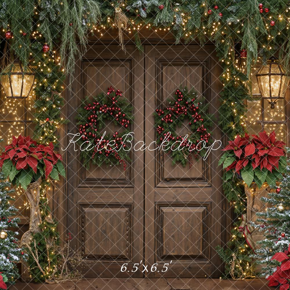 Kate Weihnachten Tür Kranz Tannenbaum Rot Hintergrund Entworfen von Emetselch - Kate Backdrop.de