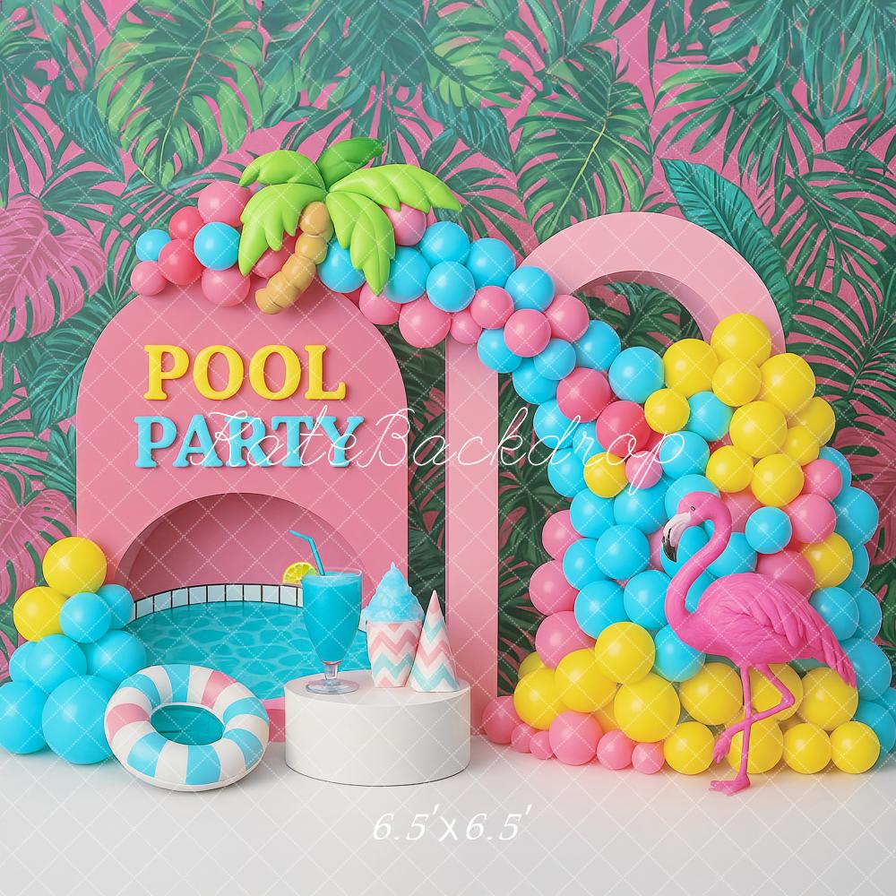 Kate Sommer Pool Flamingo Ballons Bunt Hintergrund Entworfen von Ashley Paul - Kate Backdrop.de