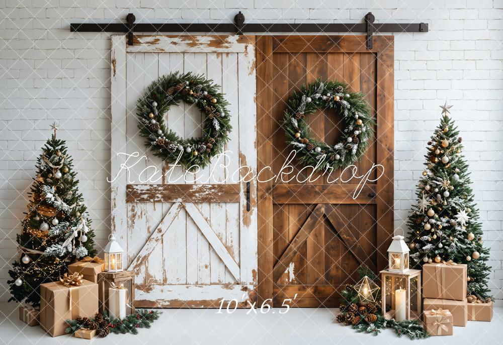 Kate Weihnachten Tannenbäume Geschenke Rustikal Fleece Hintergrund Entworfen von Emetselch