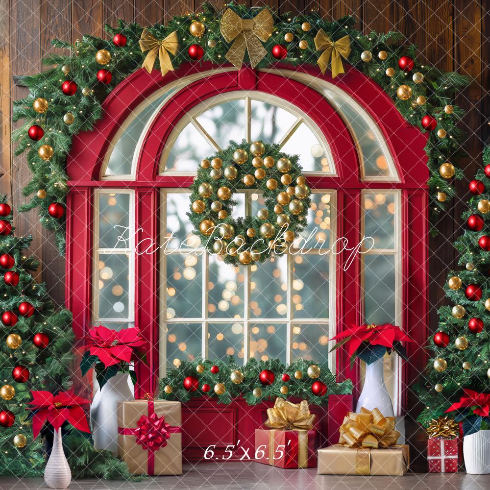 Kate Weihnachten Fenster Tannenbäume Geschenkboxen Hintergrund Entworfen von Mini MakeBelieve - Kate Backdrop.de