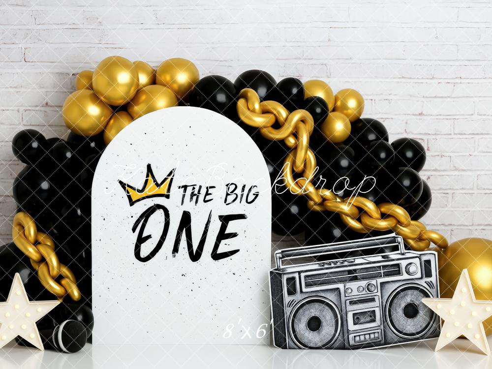 Kate Geburtstag Ballons Ketten Schwarz Gold Hintergrund Entworfen von Patty Roberts - Kate Backdrop.de