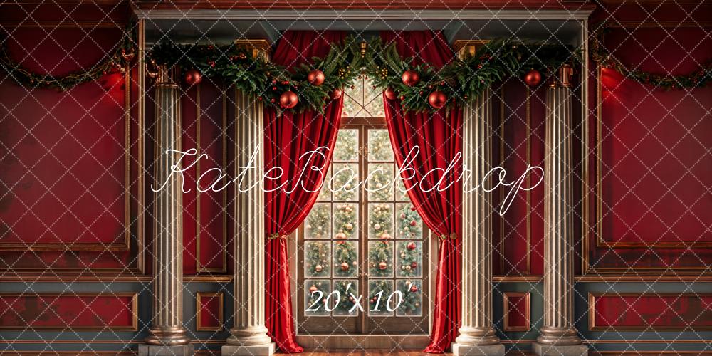 Kate Weihnachten Fenster Vorhang Rot Hintergrund Entworfen von Chain