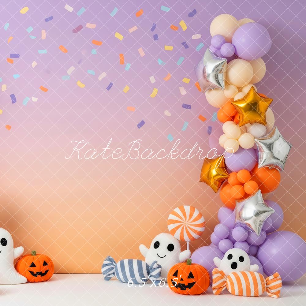 Kate Halloween Ballons Kürbisse Konfetti Hintergrund Entworfen von Patty Roberts - Kate Backdrop.de