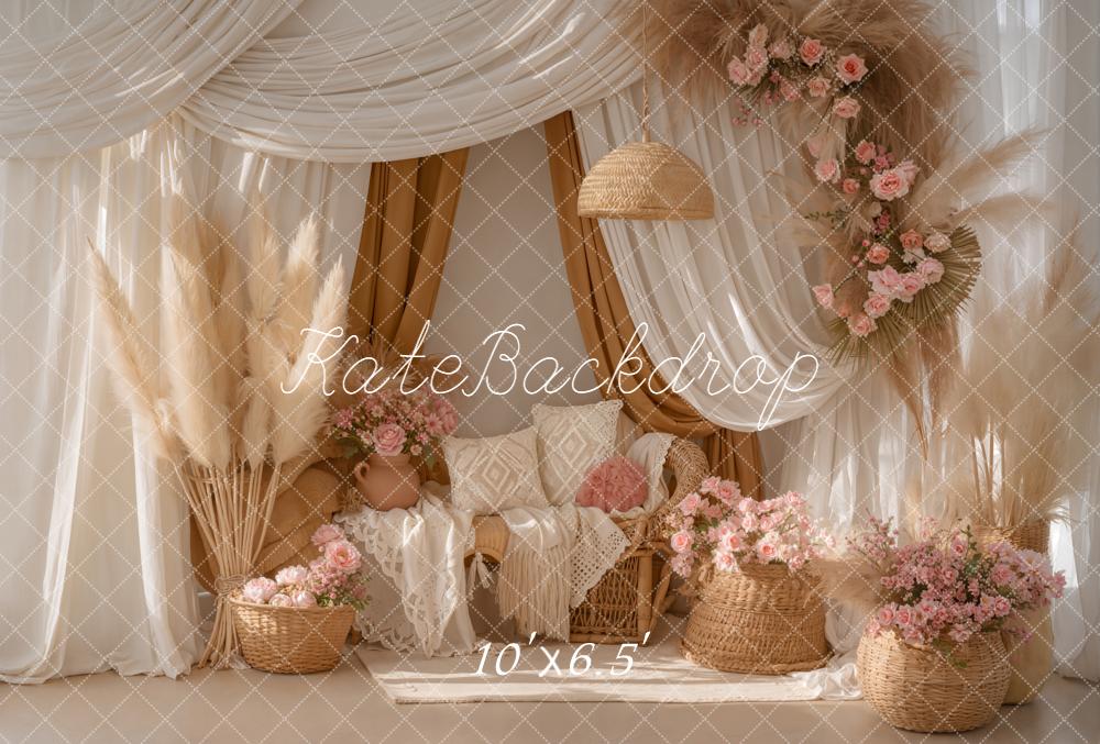 Kate Boho Pampasgras Blumen Beige Fleece Hintergrund Entworfen von Emetselch
