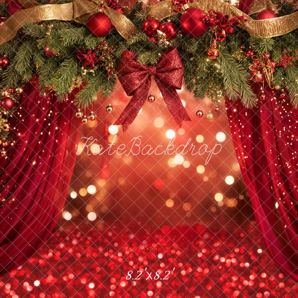 Kate Weihnachten Tannenzweige Kugeln Rot Hintergrund Entworfen von Emetselch - Kate Backdrop.de