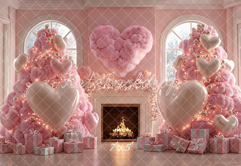 Kate Weihnachten Rosa Tannenbäume Herzen Hintergrund Entworfen von Emetselch - Kate Backdrop.de