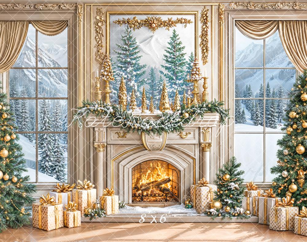 Kate Weihnachten Kamin Geschenke Gold Fleece Hintergrund Entworfen von Emetselch - Kate Backdrop.de