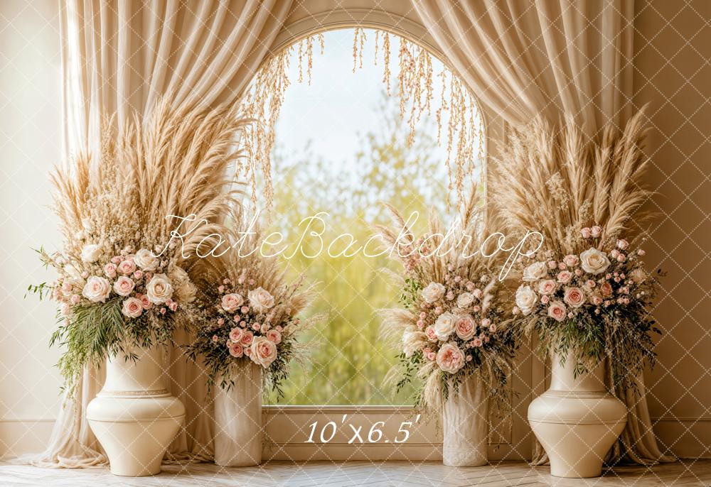 Kate Hochzeit Bogenfenster Blumen Beige Fleece Hintergrund Entworfen von Emetselch