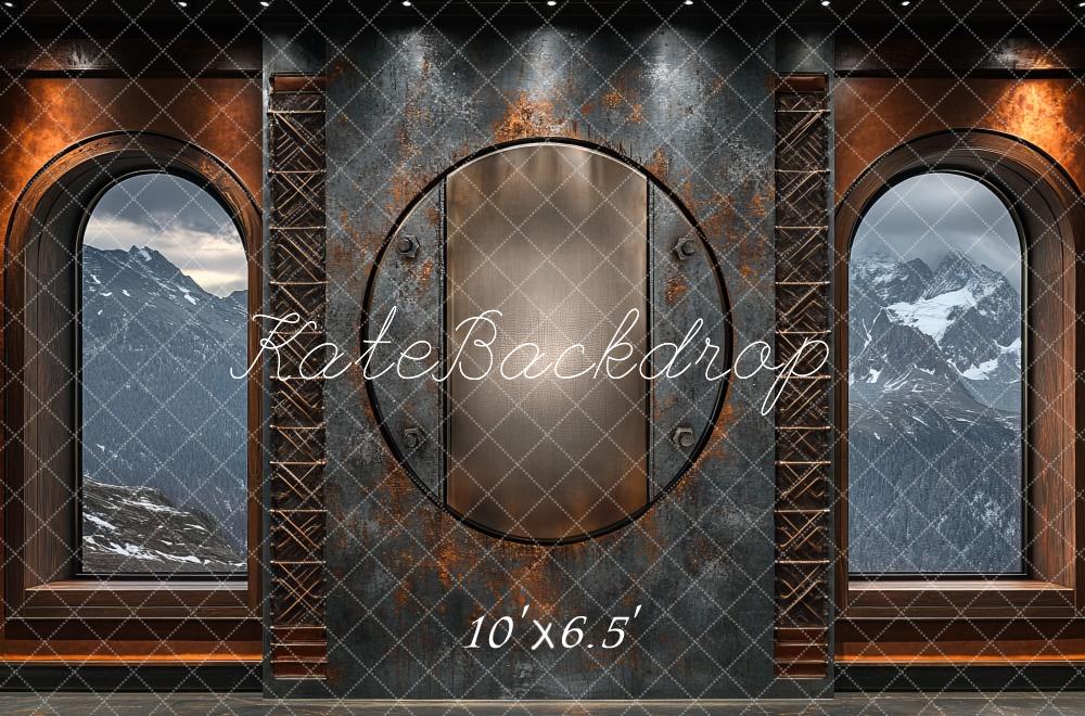 Kate Steampunk Fenster Metall Berge Hintergrund Entworfen von Mini MakeBelieve - Kate Backdrop.de