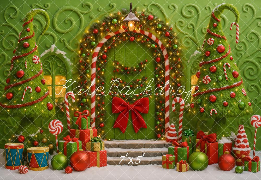 Kate Weihnachten Geschenke Zuckerstangen Grün Hintergrund Entworfen von Ashley Paul