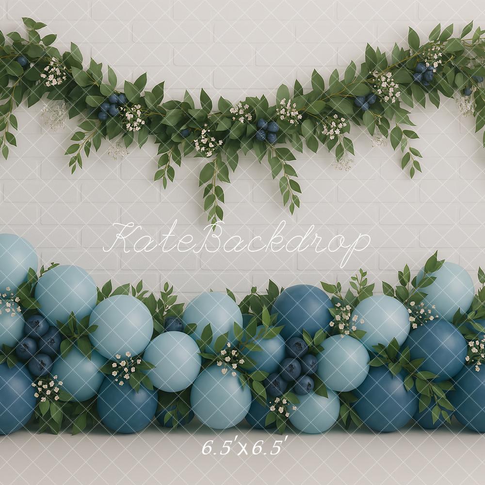 Kate Geburtstag Blaue Luftballons Blumen Hintergrund Entworfen von Ashley Paul - Kate Backdrop.de