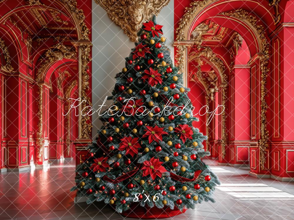 Kate Weihnachten Weihnachtsbaum Palast Rot Hintergrund Entworfen von Mini MakeBelieve - Kate Backdrop.de