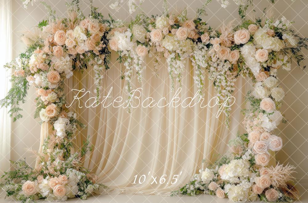 Kate Hochzeit Blumenbogen Creme Hintergrund Entworfen von Mini MakeBelieve - Kate Backdrop.de