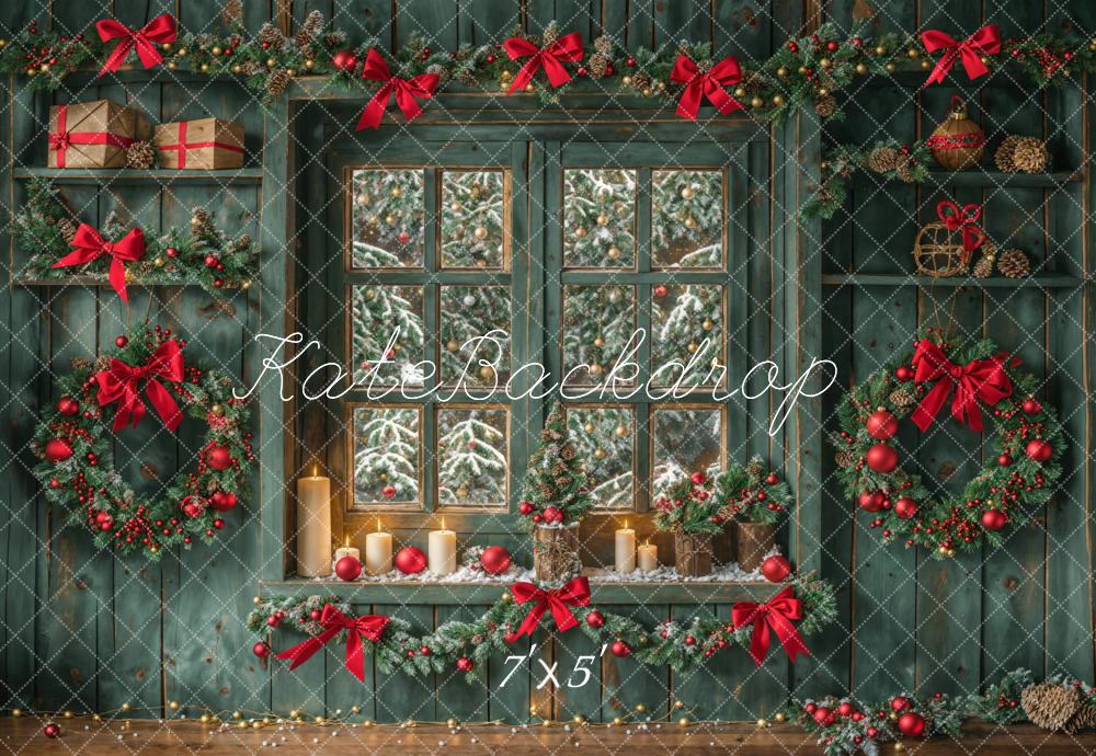 Kate Weihnachten Fenster Kranz Rustikal Hintergrund Entworfen von Emetselch