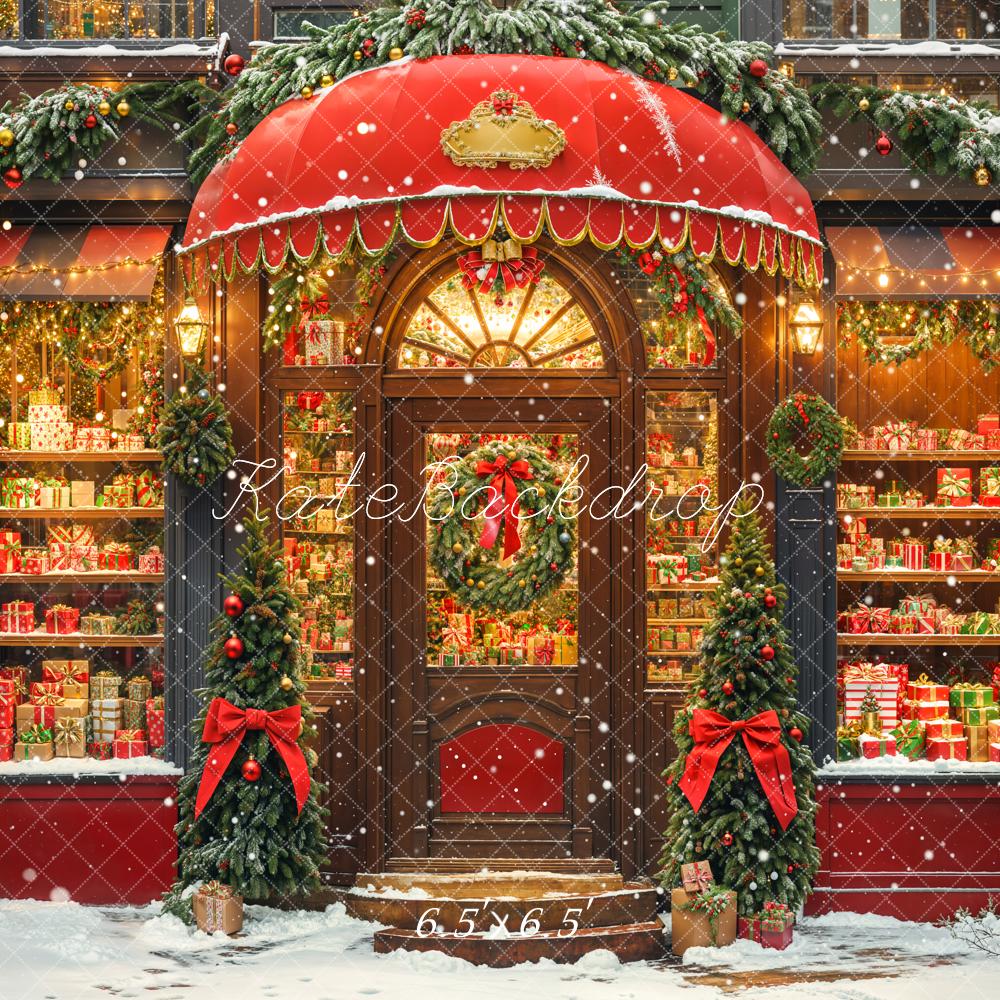 Kate Weihnachten Geschenkeladen Girlande Rot Hintergrund Entworfen von Chain - Kate Backdrop.de