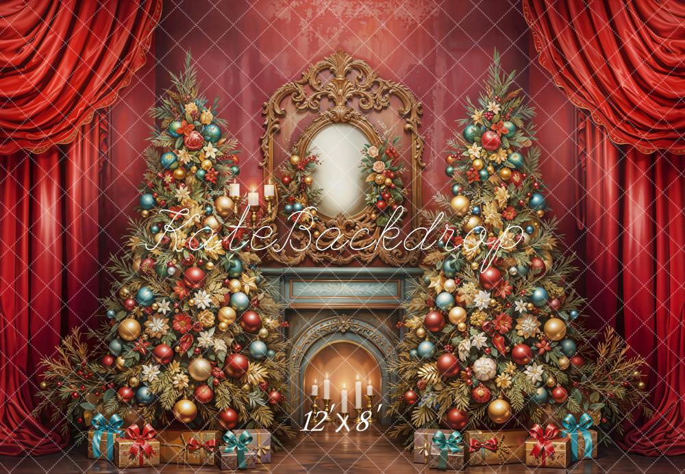 Kate Weihnachten Weihnachtsbaum Kamin Rot Fleece Hintergrund Entworfen von Emetselch - Kate Backdrop.de