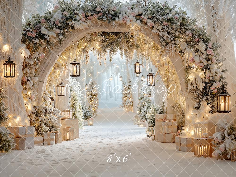 Kate Weihnachten Bogen Laternen Schnee Hintergrund Entworfen von Emetselch - Kate Backdrop.de