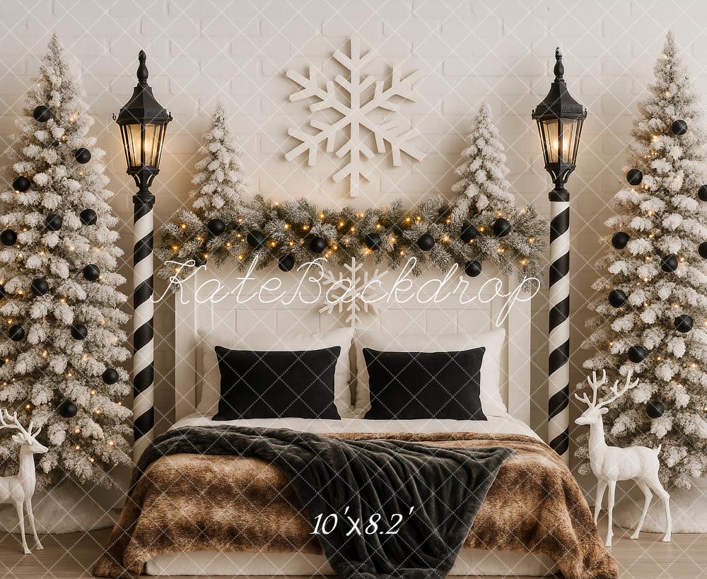 Kate Weihnachten Schlafzimmer Schneeflocke Weiß Hintergrund Entworfen von Ashley Paul - Kate Backdrop.de
