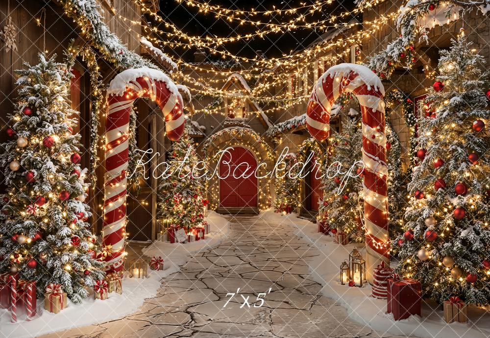 Kate Weihnachten Zuckerstangen Weihnachtsbäume Lichterketten Hintergrund Entworfen von Emetselch - Kate Backdrop.de