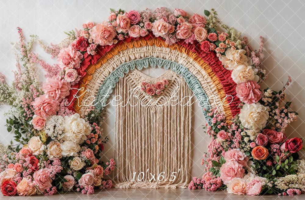 Kate Boho Blumenbogen Makramee Pastell Fleece Hintergrund Entworfen von Emetselch