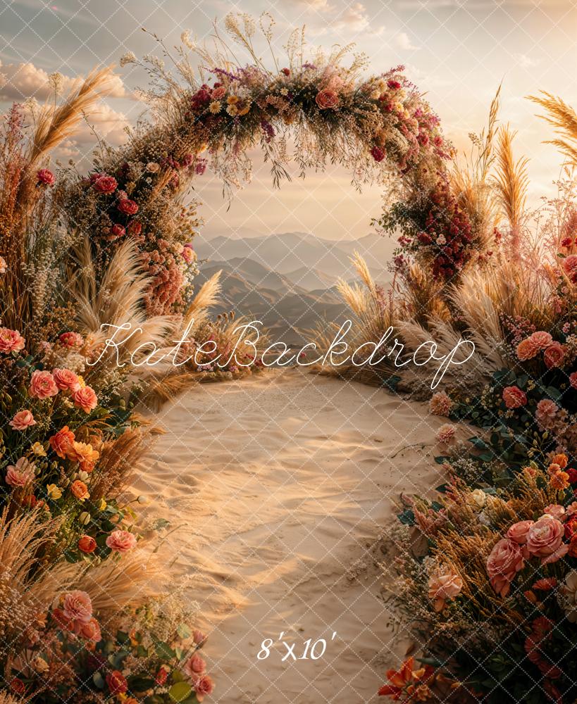 Kate Hochzeit Blumen Bogen Sonnenuntergang Fleece Hintergrund Entworfen von Emetselch
