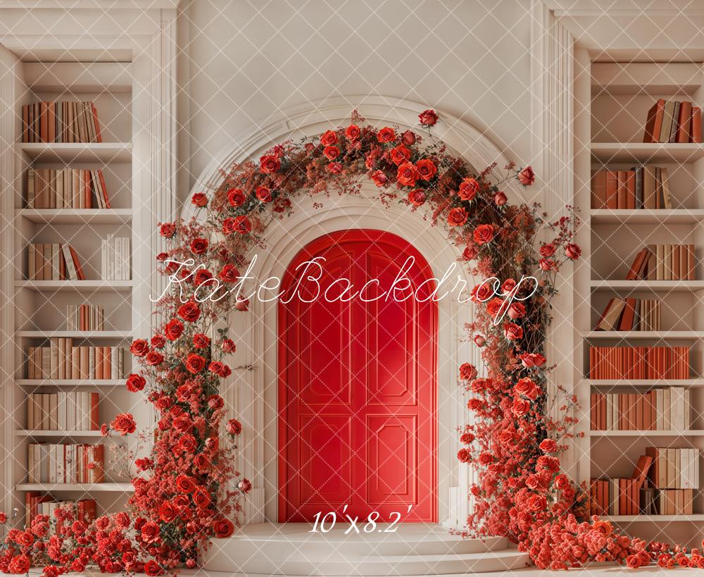 Kate Blume Rote Tür Bücher Regal Hintergrund Entworfen von Emetselch - Kate Backdrop.de