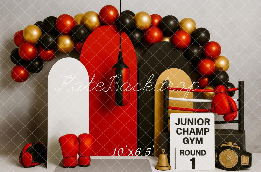 Kate Boxen Handschuhe Ballons Rot Schwarz Hintergrund Entworfen von Patty Roberts - Kate Backdrop.de