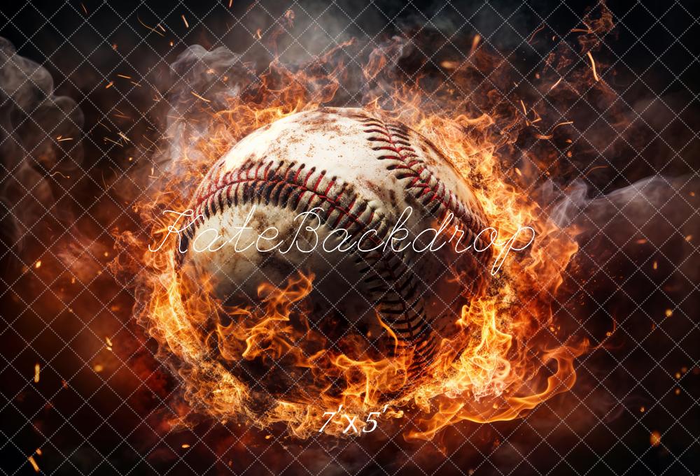 Kate Baseball Feuer Rauch Dramatisch Hintergrund Entworfen von Chain - Kate Backdrop.de