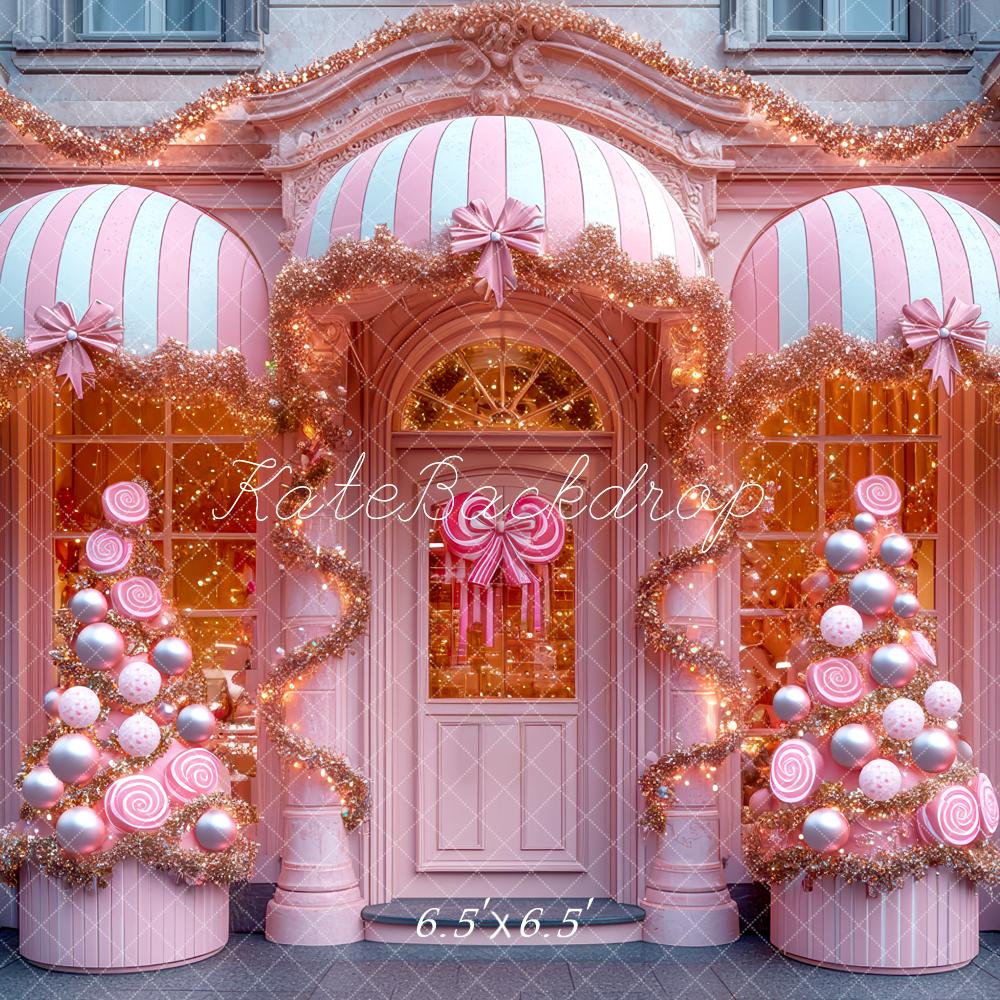 Kate Weihnachten Süßigkeiten Haus Rosa Hintergrund Entworfen von Mini MakeBelieve - Kate Backdrop.de