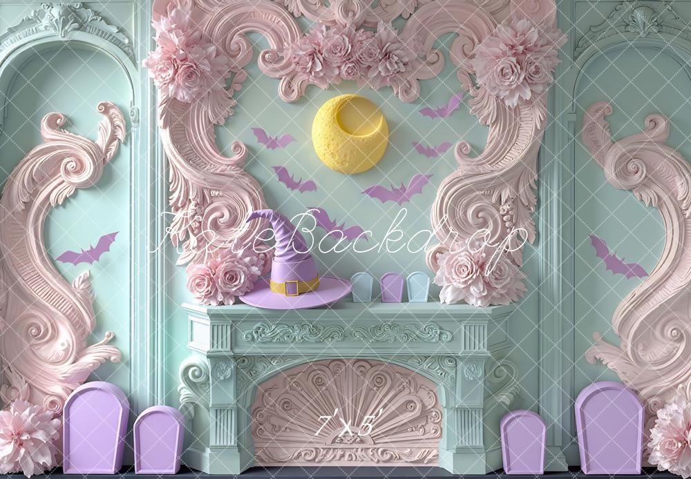 Kate Halloween Kamin Fledermäuse Pastell Hintergrund Entworfen von Mini MakeBelieve