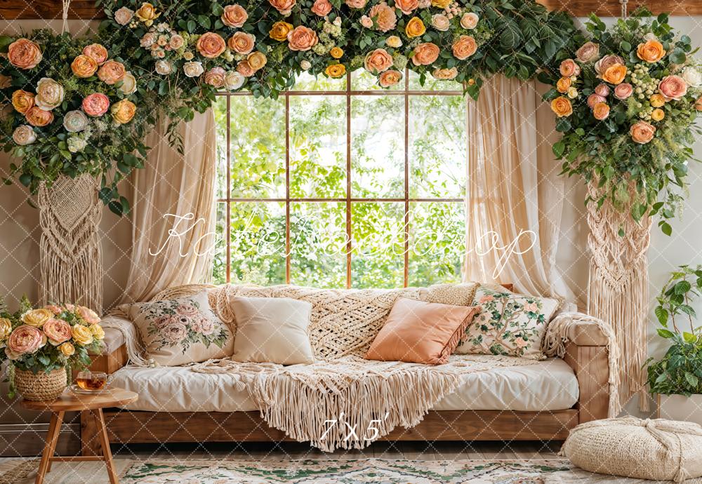 Kate Boho Fenster Sofa Blumen Beige Hintergrund Entworfen von Emetselch