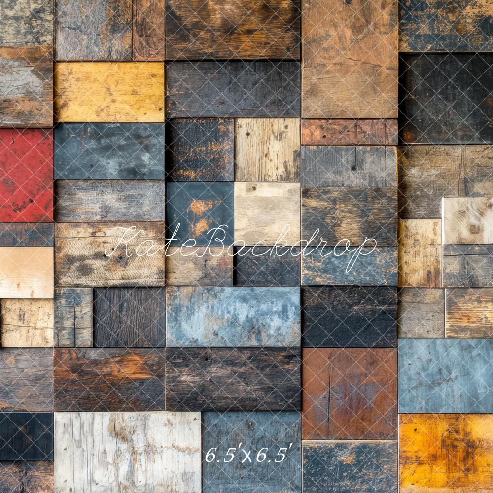Kate Holz Patchwork Bunt Vintage Hintergrund Entworfen von Mini MakeBelieve - Kate Backdrop.de