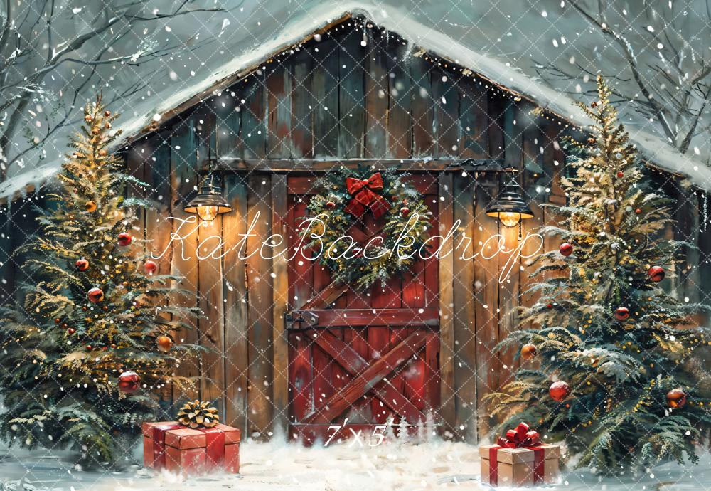 Kate Weihnachten Scheune Tannenbaum Schnee Hintergrund Entworfen von Chain