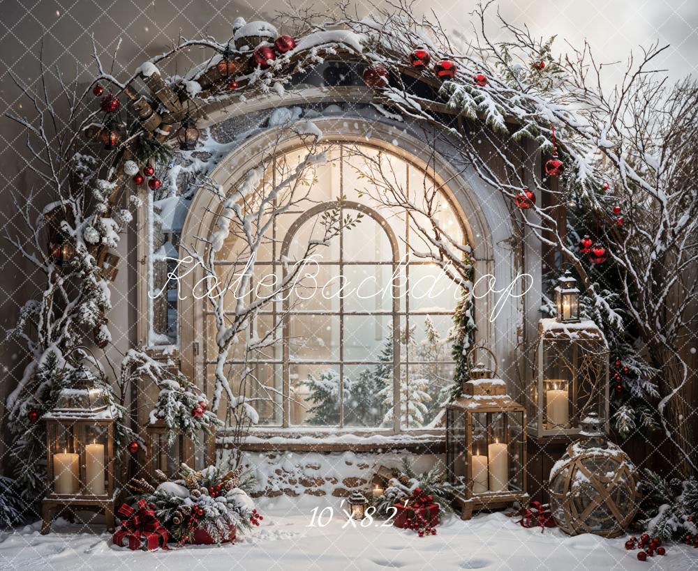 Kate Weihnachten Fenster Schnee Vintage Hintergrund Entworfen von Emetselch - Kate Backdrop.de