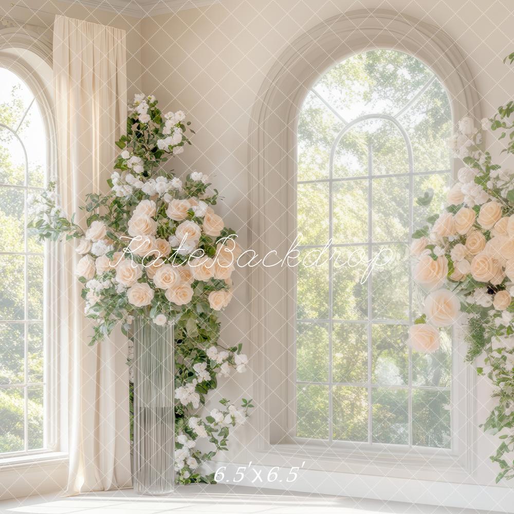 Kate Hochzeit Fenster Blumen Creme Hintergrund Entworfen von Mini MakeBelieve - Kate Backdrop.de