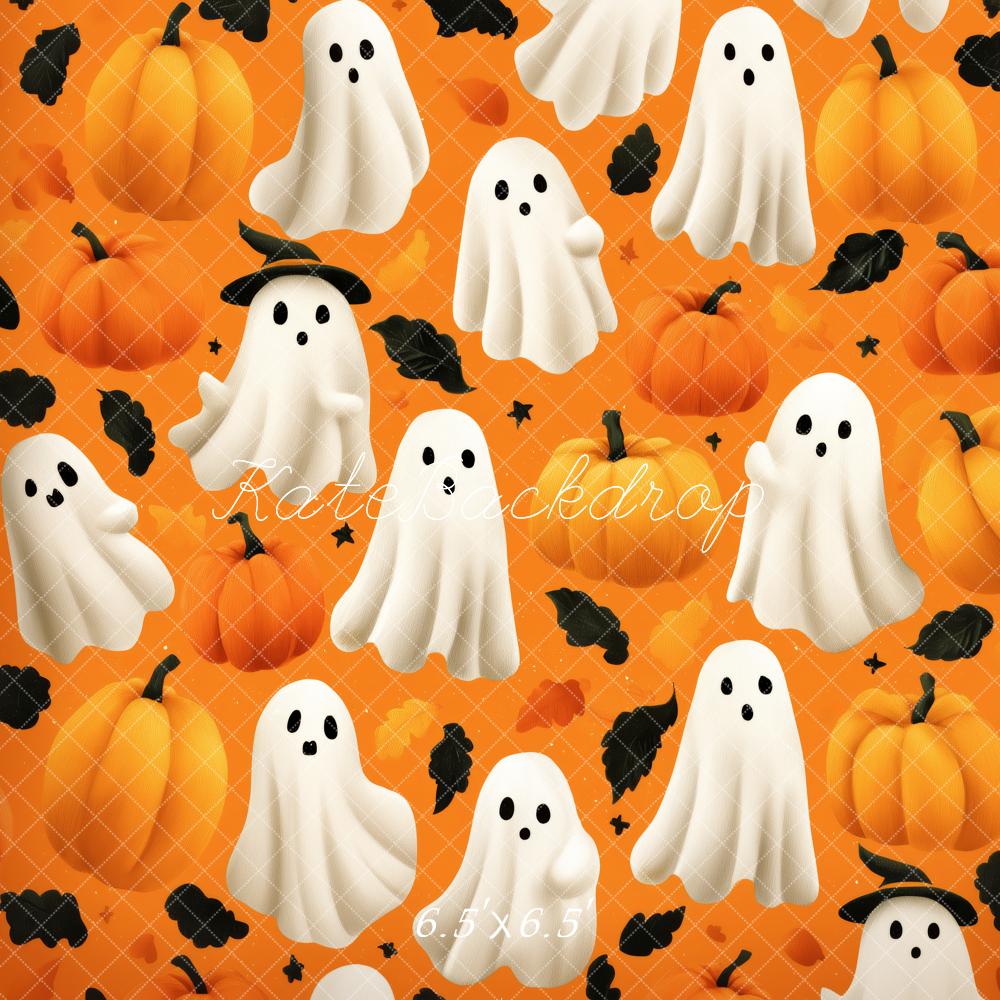 Kate Halloween Geister Kürbisse Orange Hintergrund Entworfen von Patty Roberts - Kate Backdrop.de