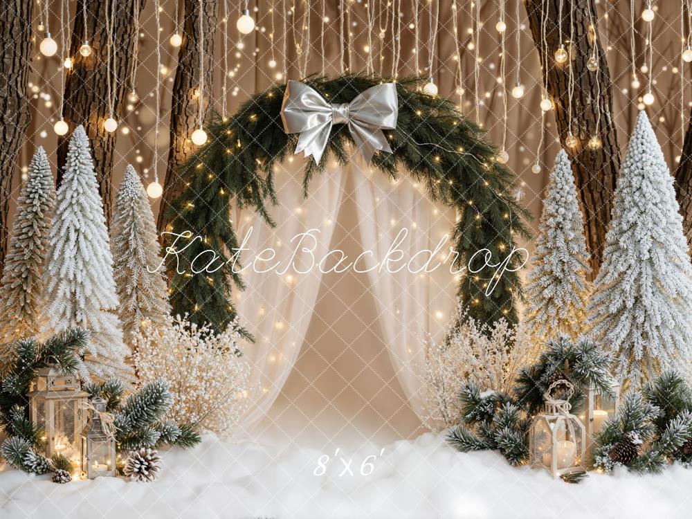 Kate Weihnachten Tannenbogen Lichter Braun Fleece Hintergrund Entworfen von Emetselch - Kate Backdrop.de