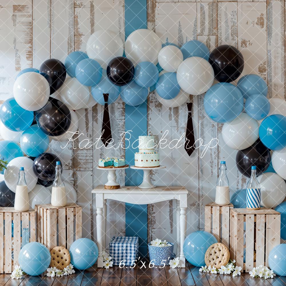 Kate Geburtstag Ballonbogen Blau Rustikal Hintergrund Entworfen von Emetselch - Kate Backdrop.de