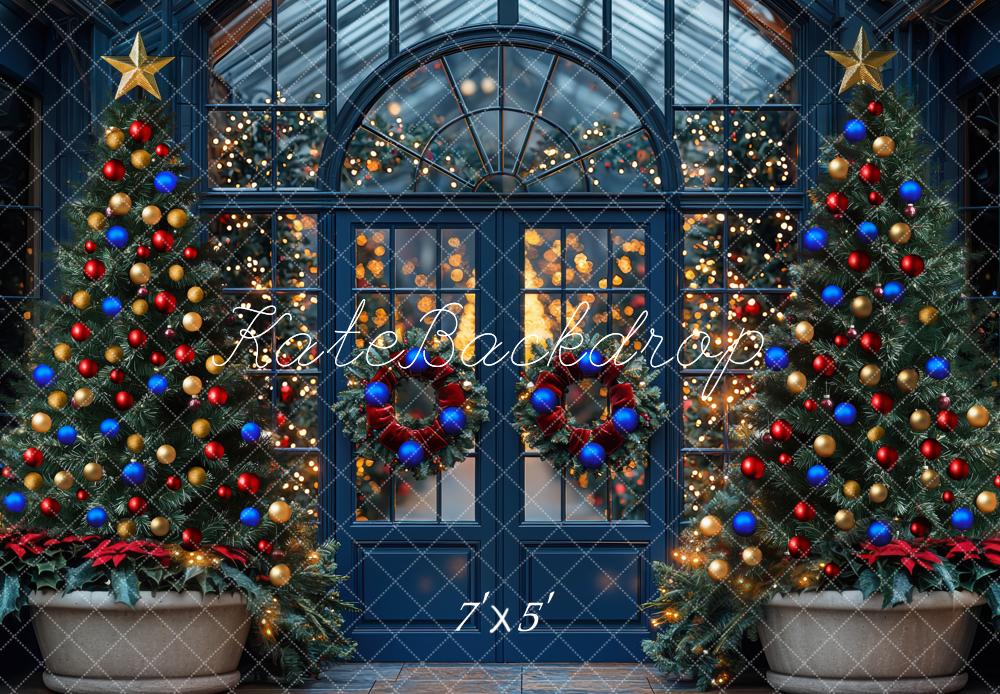Kate Weihnachten Weihnachtsbaum Lichter Blau Hintergrund Entworfen von Mini MakeBelieve - Kate Backdrop.de