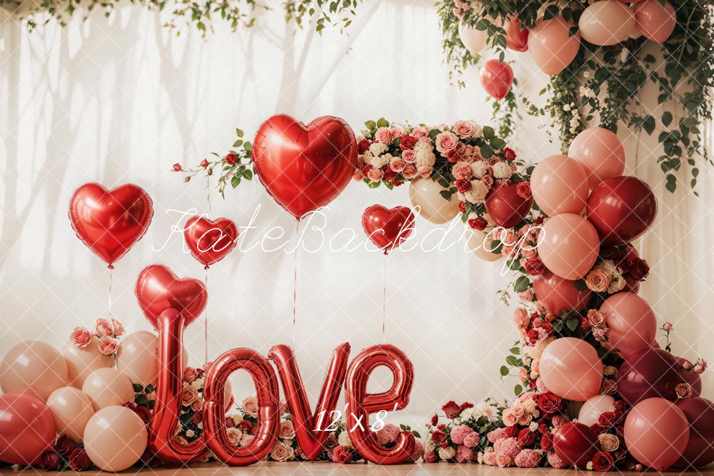 Kate Valentinstag Herzballons Rosenbogen Romantisch Fleece Hintergrund Entworfen von Emetselch