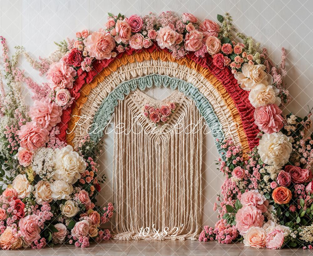 Kate Boho Regenbogen Blumen Makramee Hintergrund Entworfen von Emetselch