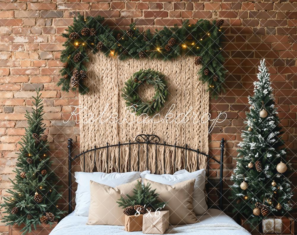 Kate Weihnachten Kranz Tannen Bäume Backstein Fleece Hintergrund Entworfen von Emetselch