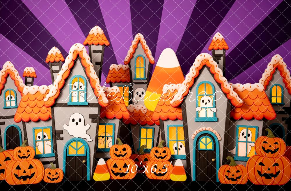 Kate Halloween Spukhaus Geister Kürbisse Hintergrund Entworfen von Patty Roberts