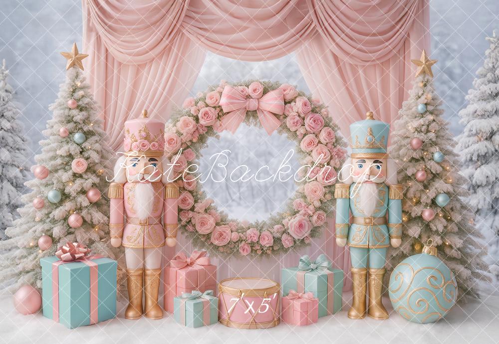 Kate Weihnachten Nussknacker Geschenke Pastell Hintergrund Entworfen von Ashley Paul - Kate Backdrop.de